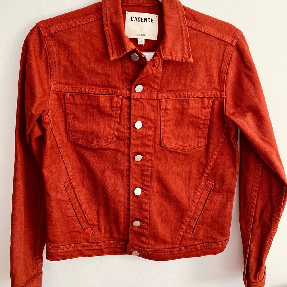 NWT $355 L’AGENCE Celine Jean Jacket rust S